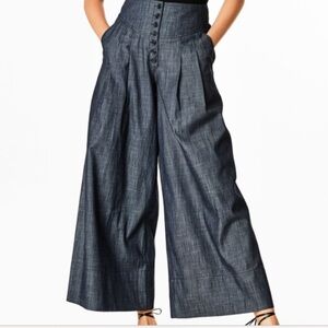 Wide leg denim linen high waisted pants